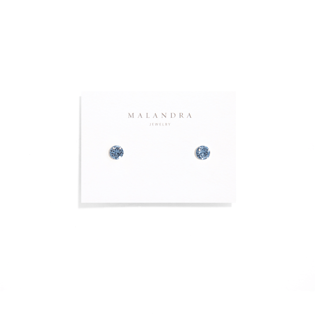 SHINY CRYSTAL NAVY STUDS - ARETES - Malandra Jewelry - ZWA49.A - QX05454Y