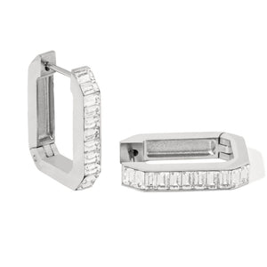 SILVER BAGUETTE ZIRCONIA HOOPS - ARETES - Malandra Jewelry - EUWA495.P-JDE0310012-S