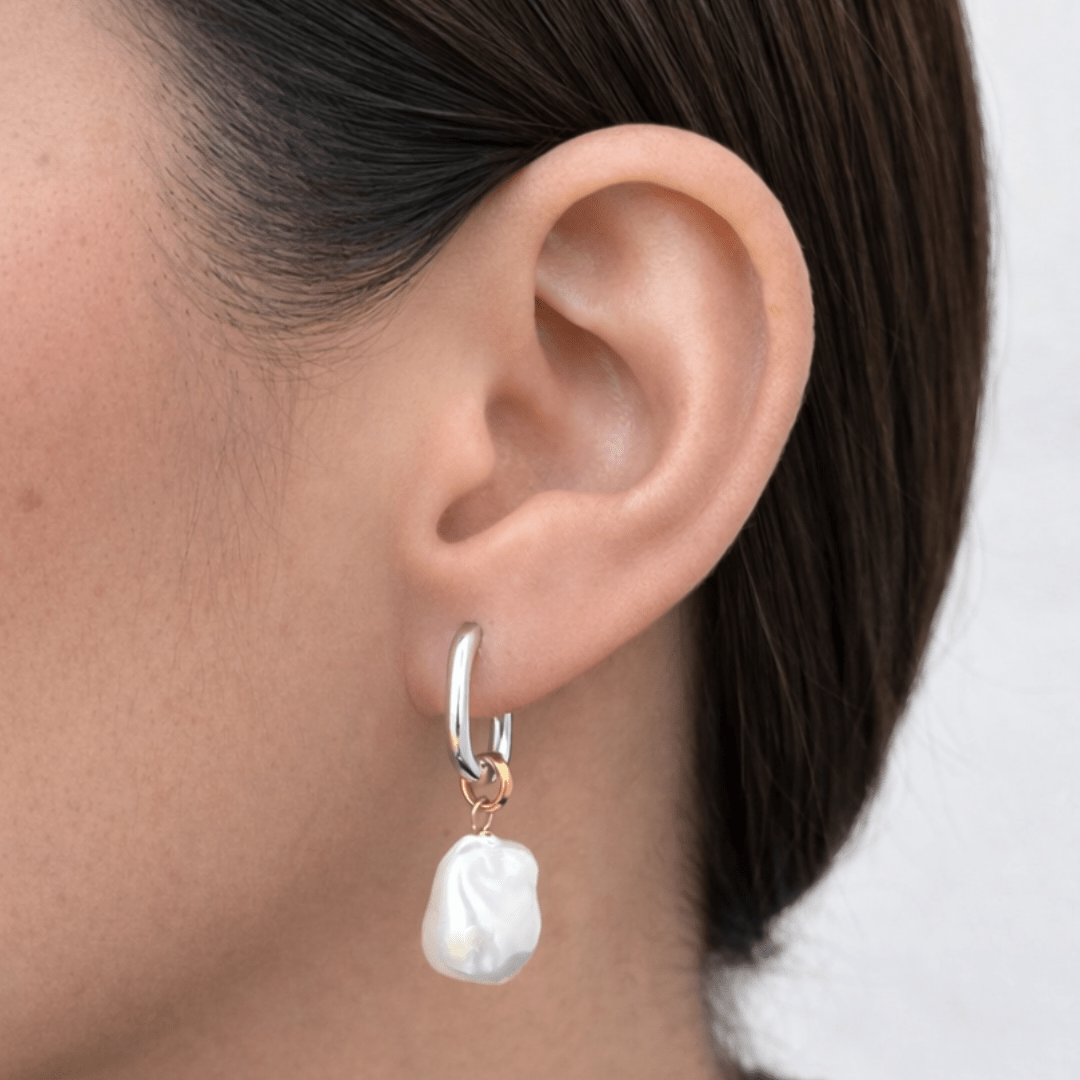 SILVER BAROQUE PEARL HOOPS - ARETES - Malandra Jewelry - TA2226