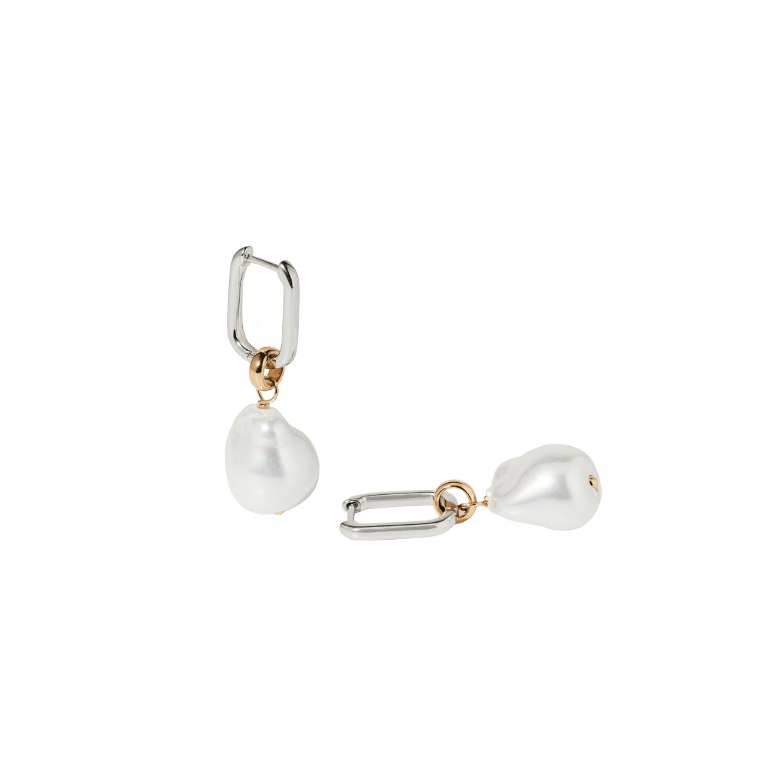 SILVER BAROQUE PEARL HOOPS - ARETES - Malandra Jewelry - TA2226