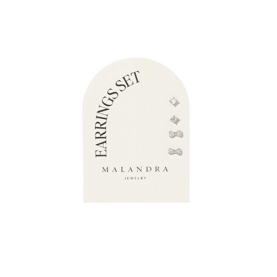 SILVER BOW LUX EARRINGS SET - ARETES - Malandra Jewelry - ZWA92.P-QX01161Y