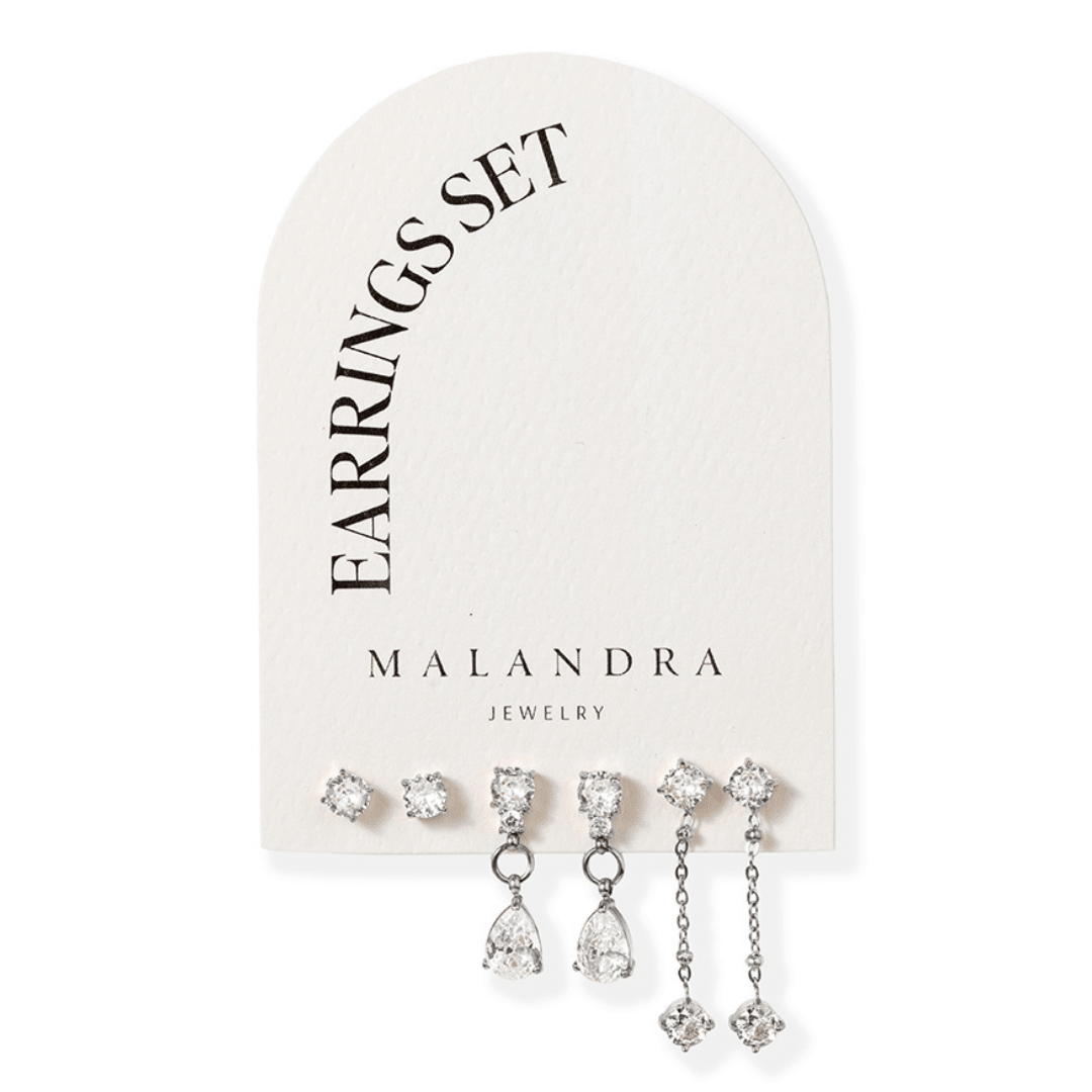 Silver Cascade Glam Earrings Set - ARETES - Malandra Jewelry - EUWA592.P-JDE0204314-S