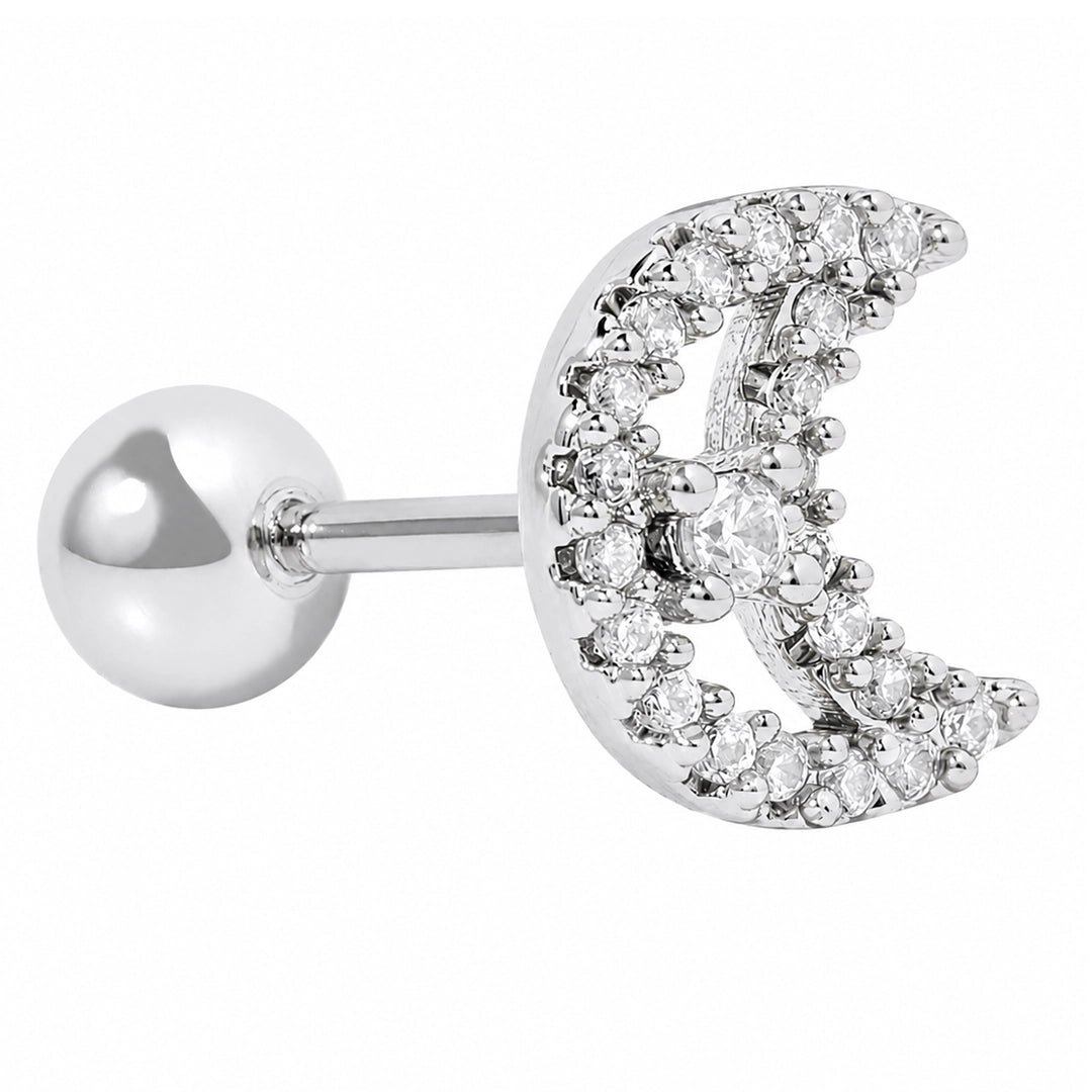 SILVER CRESCENT GLOW PIERCING - ARETES - Malandra Jewelry - ZTA34.P-EGD1965