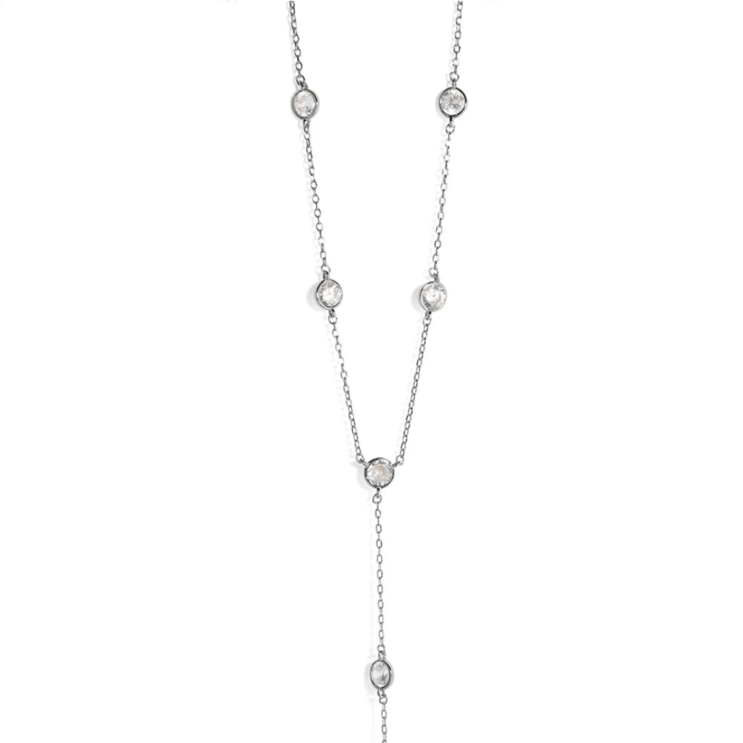 SILVER CRYSTAL LARIAT NECKLACE - COLLARES - Malandra Jewelry - EAWC107.P - M231202000306