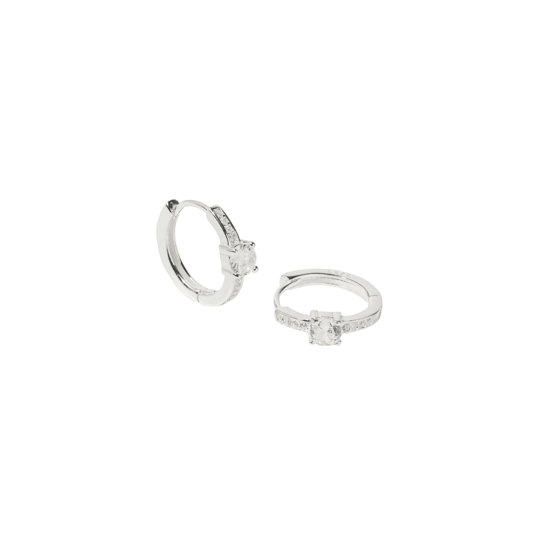 SILVER CUBE SPARK HOOPS - ARETES - Malandra Jewelry - FBA469-1EAR0062-PR