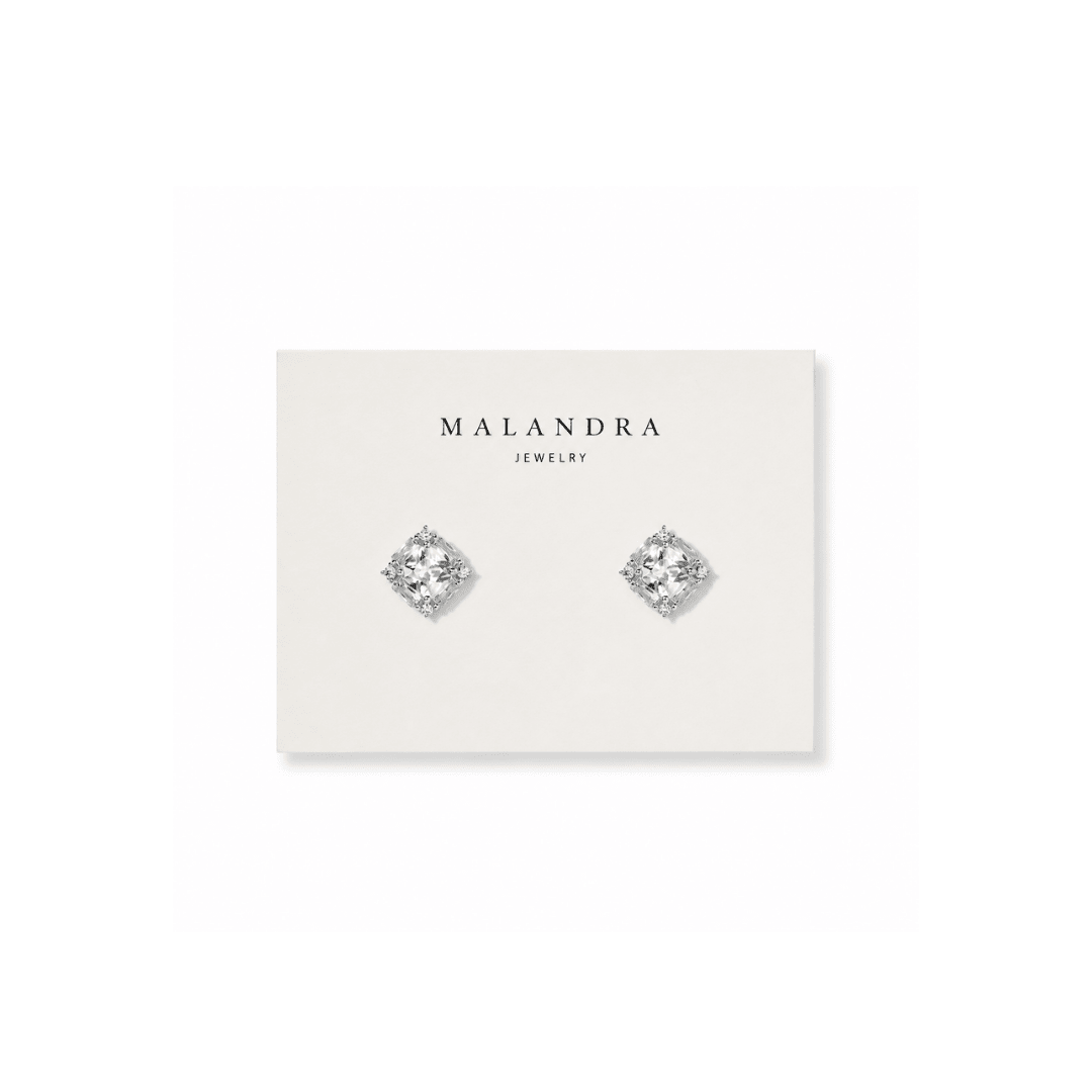 Silver Cushion Halo Studs - ARETES - Malandra Jewelry - ZWA150.P-QX05971YV