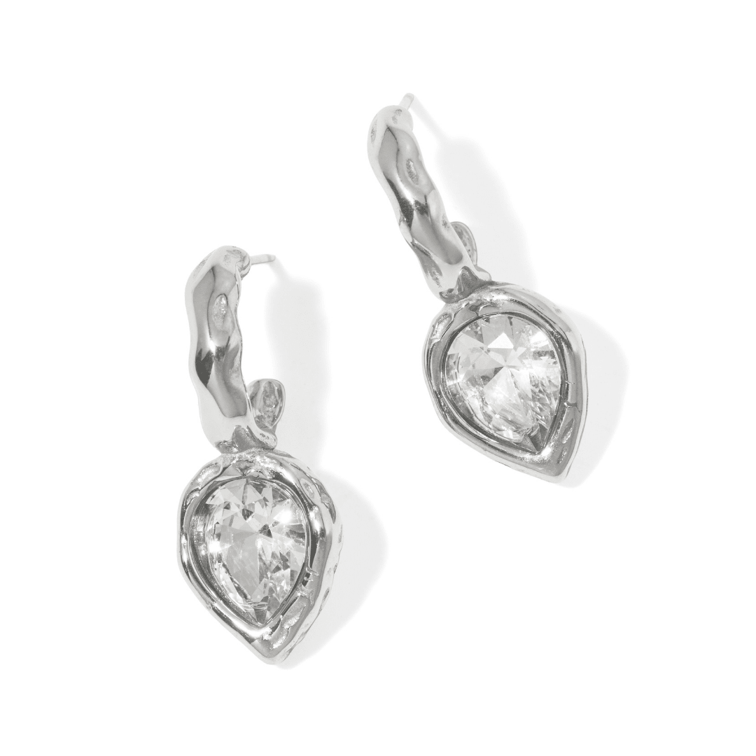 Silver Dewdrop Glow Hoops - ARETES - Malandra Jewelry - EUWA639.P-JDE0105338-S