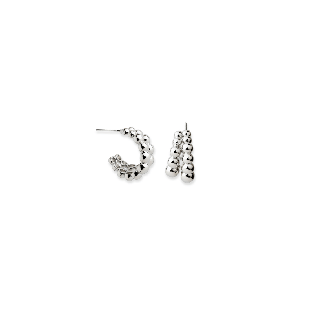 SILVER DOUBLE MINI SPHERE HOOPS - ARETES - Malandra Jewelry - FBA415.P - JAR0200 - PL