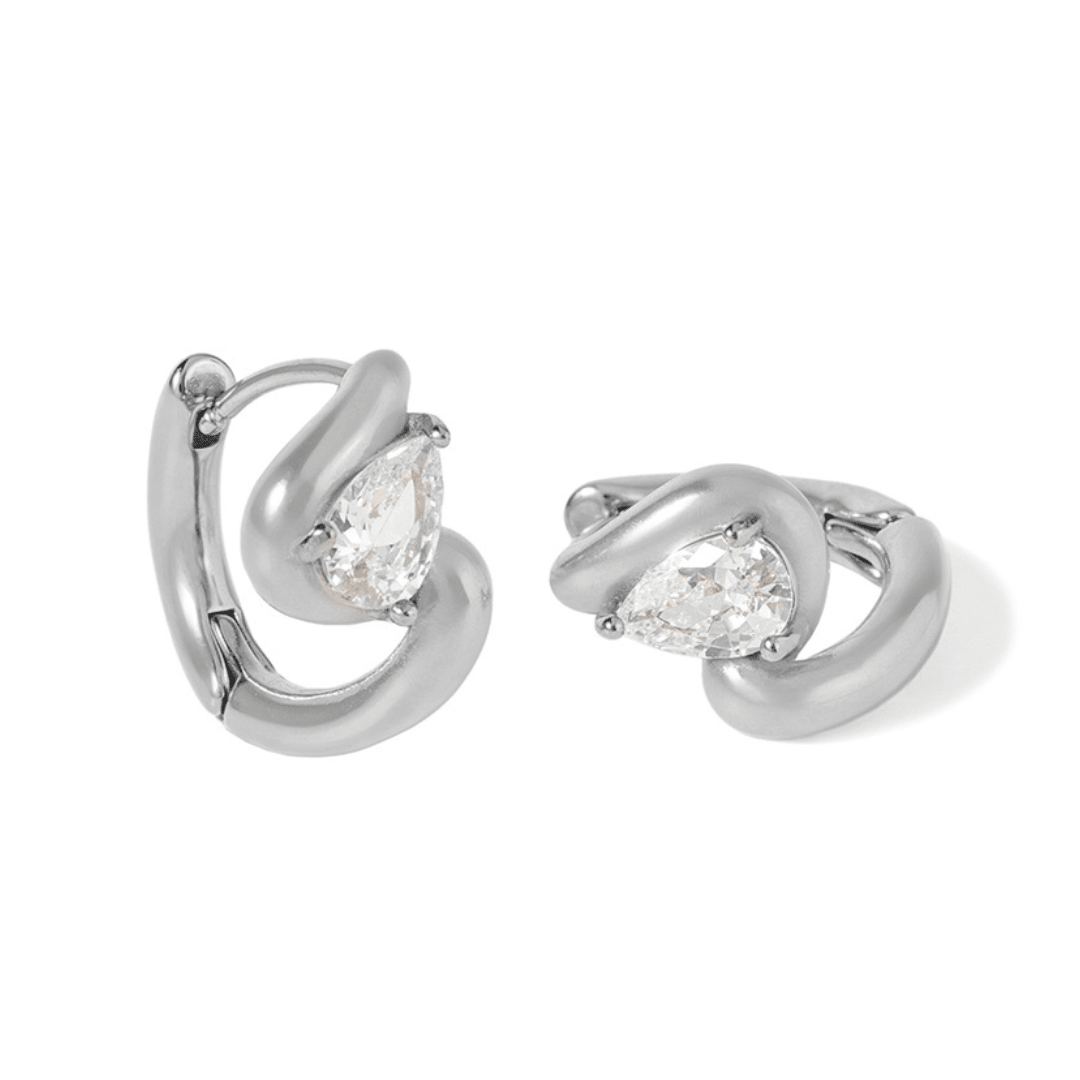 Silver Flare Drop Huggies - ARETES - Malandra Jewelry - EUWA608.P-JDE0312229-S