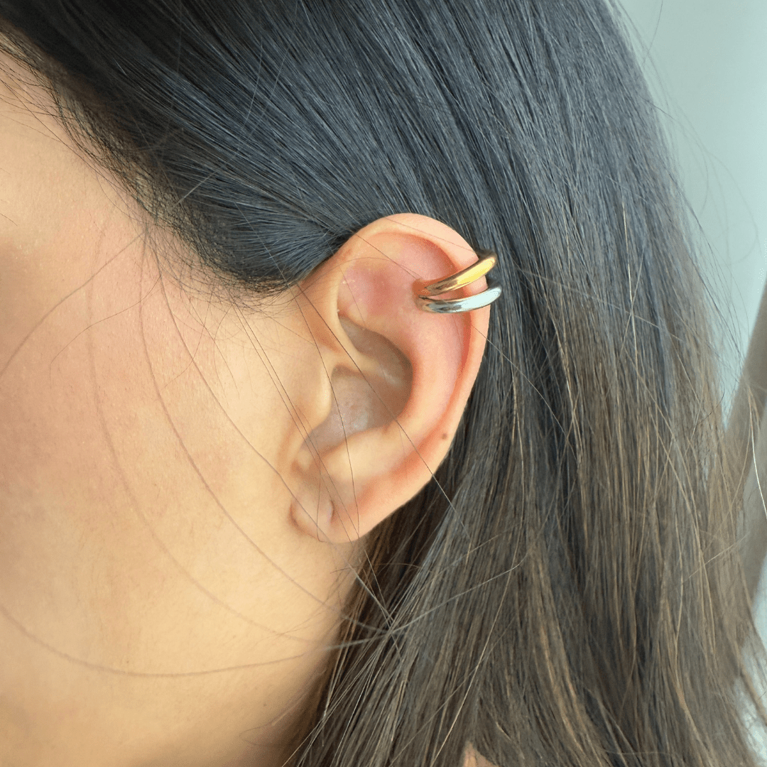 SILVER & GOLD DOUBLE EAR CUFF - ARETES - Malandra Jewelry - AA1420 - J46646