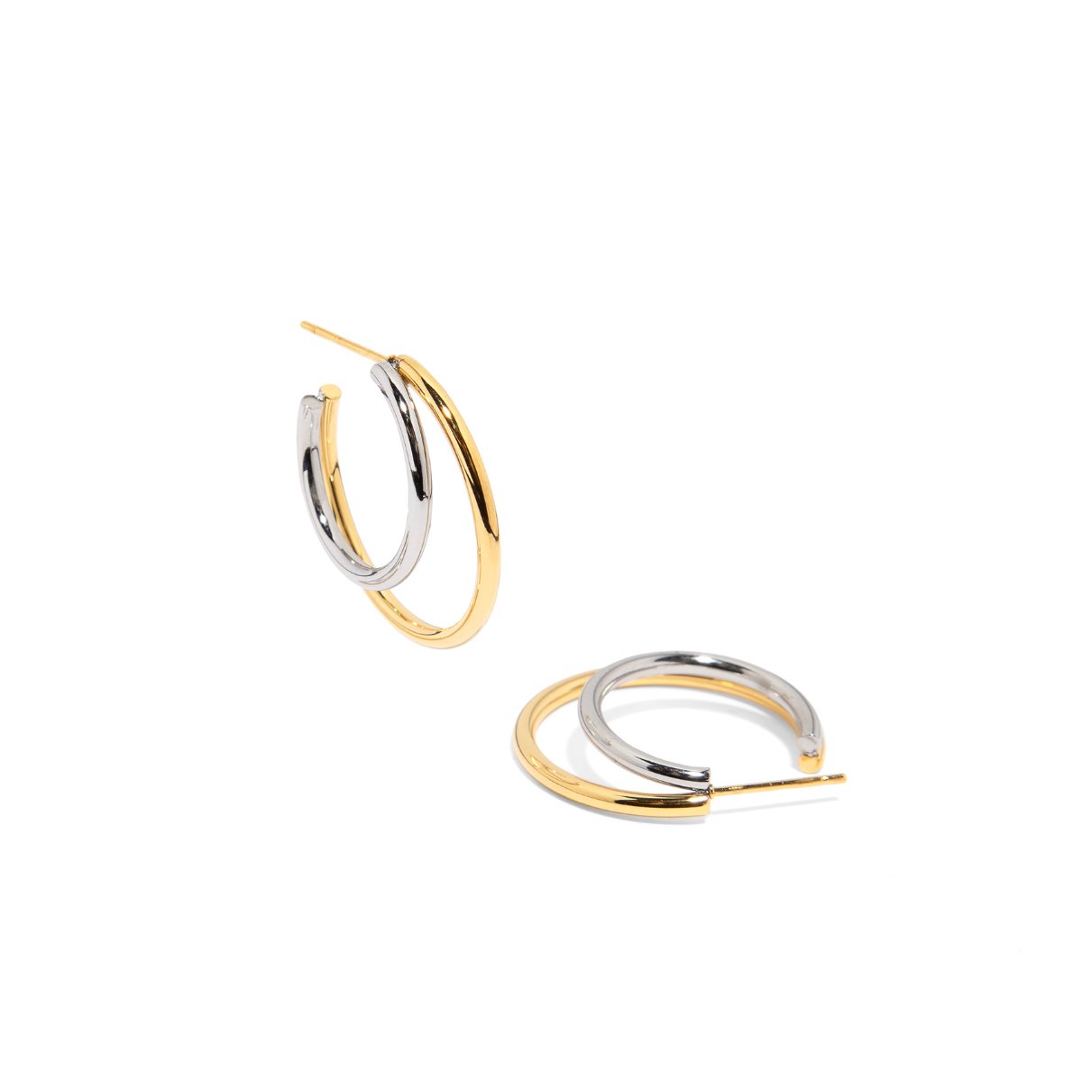 SILVER & GOLD DOUBLE HOOPS - ARETES - Malandra Jewelry - AA1404 - H02725