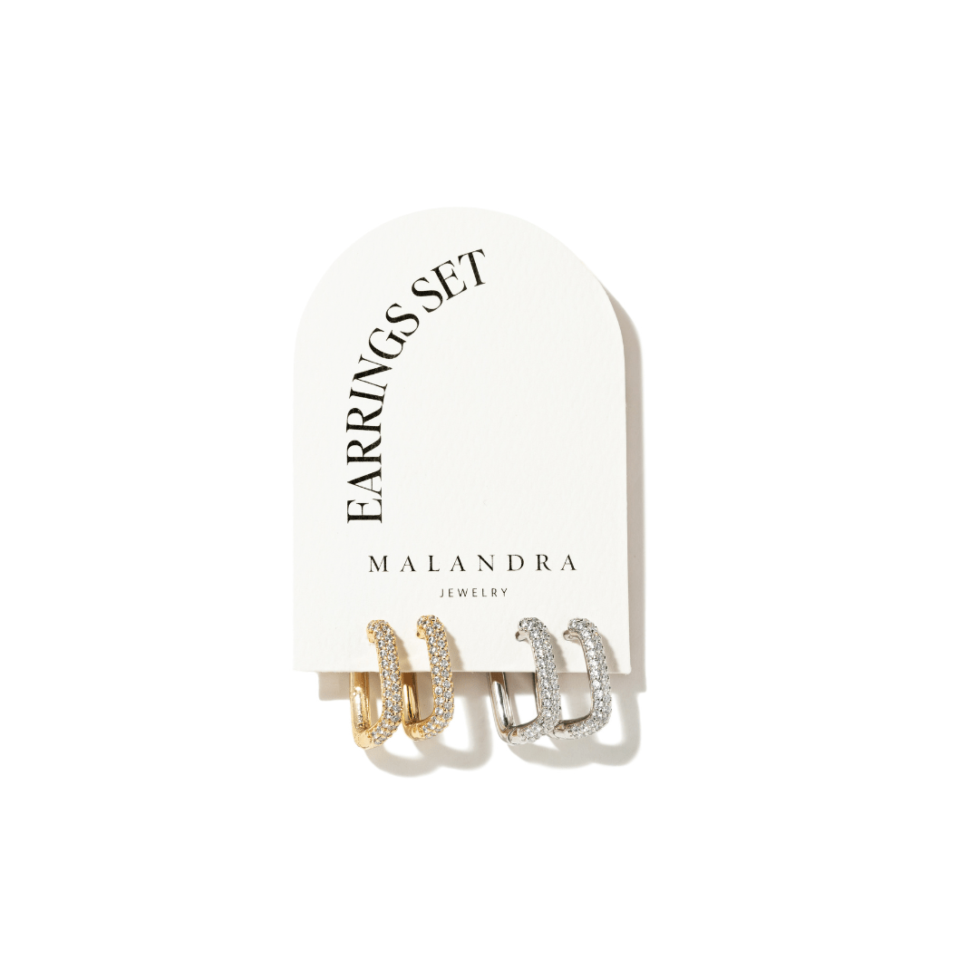 SILVER & GOLD GLAM EARRINGS SET - ARETES - Malandra Jewelry - EZA11 - VE144
