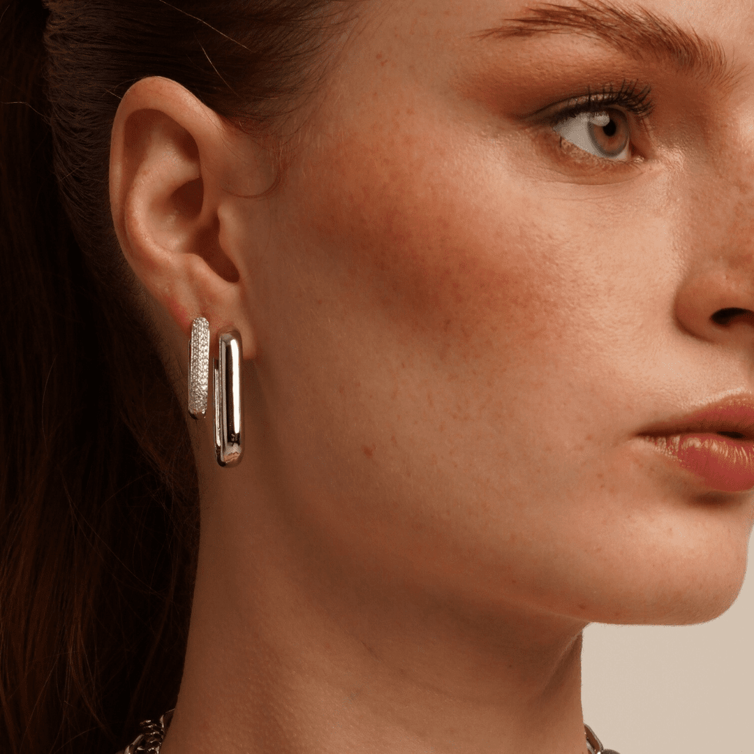 SILVER LINKS LARGE HOOPS - ARETES - Malandra Jewelry - ICA438.P