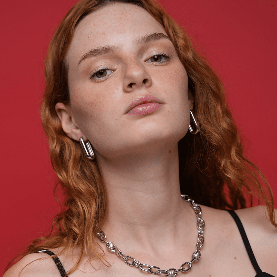 SILVER LINKS LARGE HOOPS - ARETES - Malandra Jewelry - ICA438.P