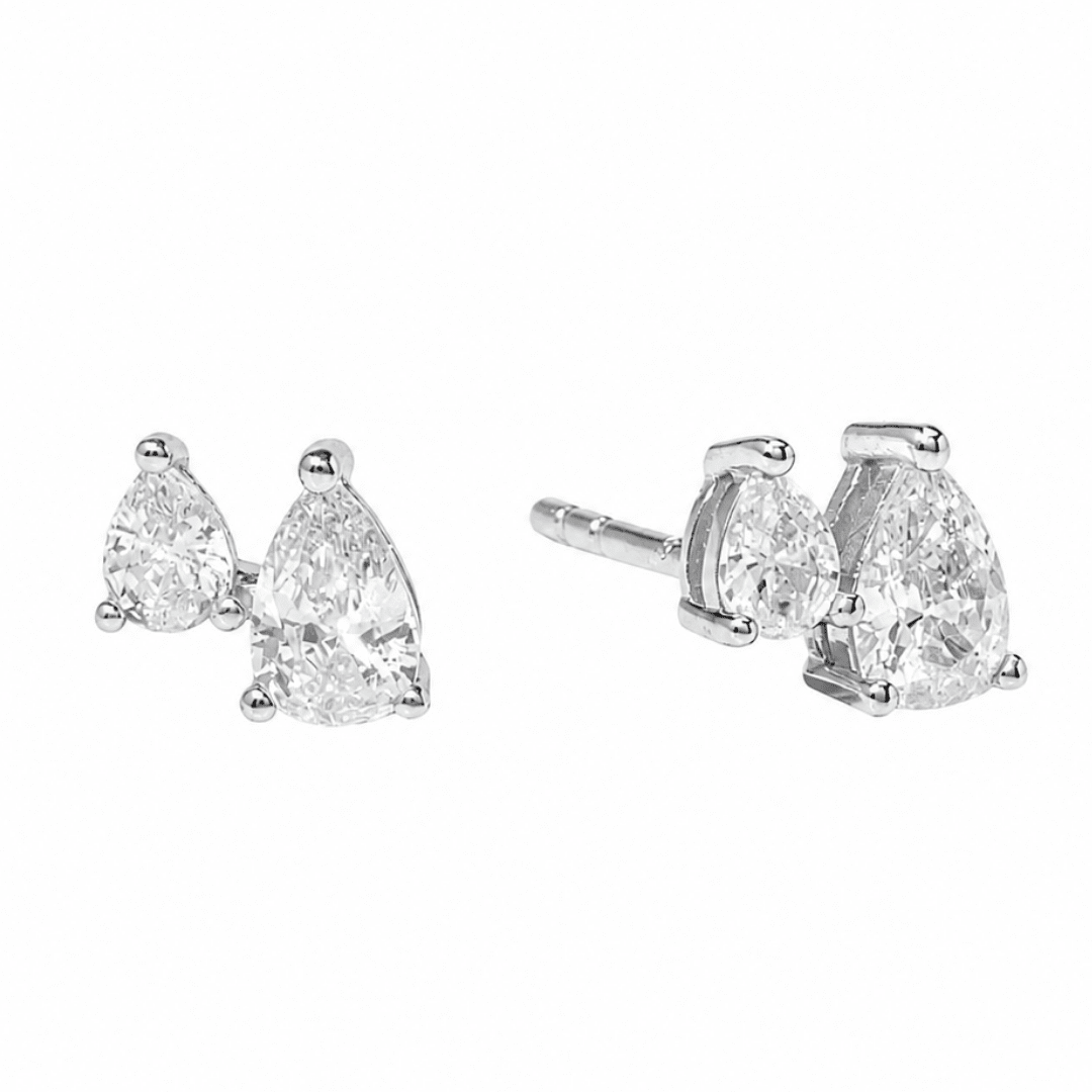 Silver Lustre Twin Drop Studs - ARETES - Malandra Jewelry - LSA16.P-HC52788