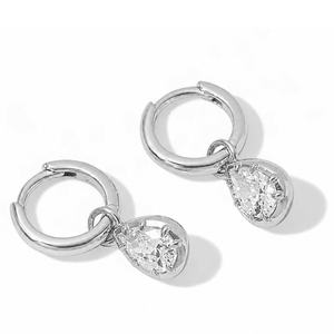 Silver Luxe Pear Huggies - ARETES - Malandra Jewelry - LSA9.P-HC57336