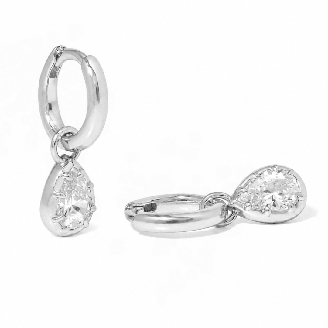 Silver Luxe Pear Huggies - ARETES - Malandra Jewelry - LSA9.P-HC57336