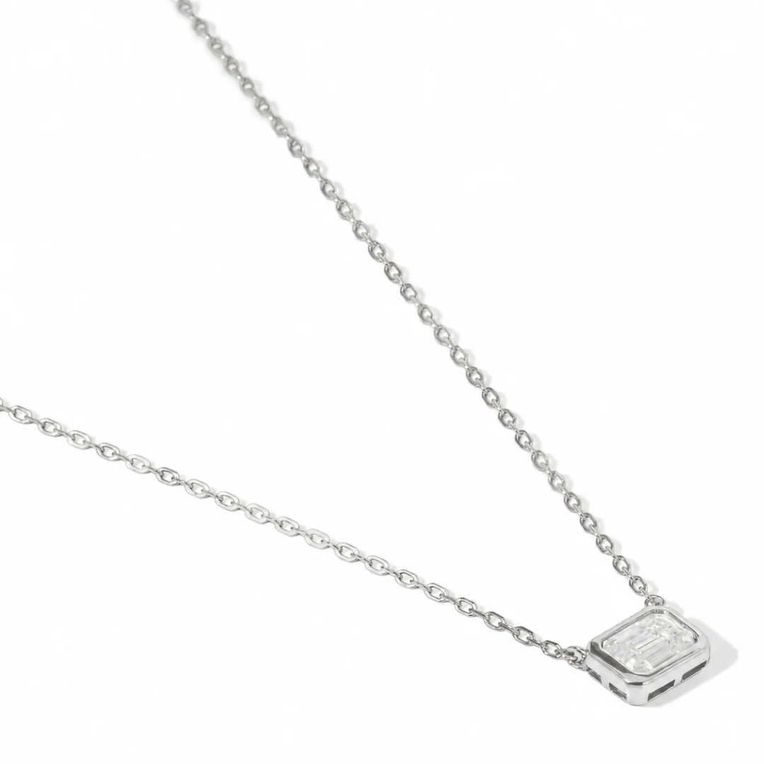 Silver Moissanite Baguette Necklace - COLLARES - Malandra Jewelry - LSC7.P-HC39812L