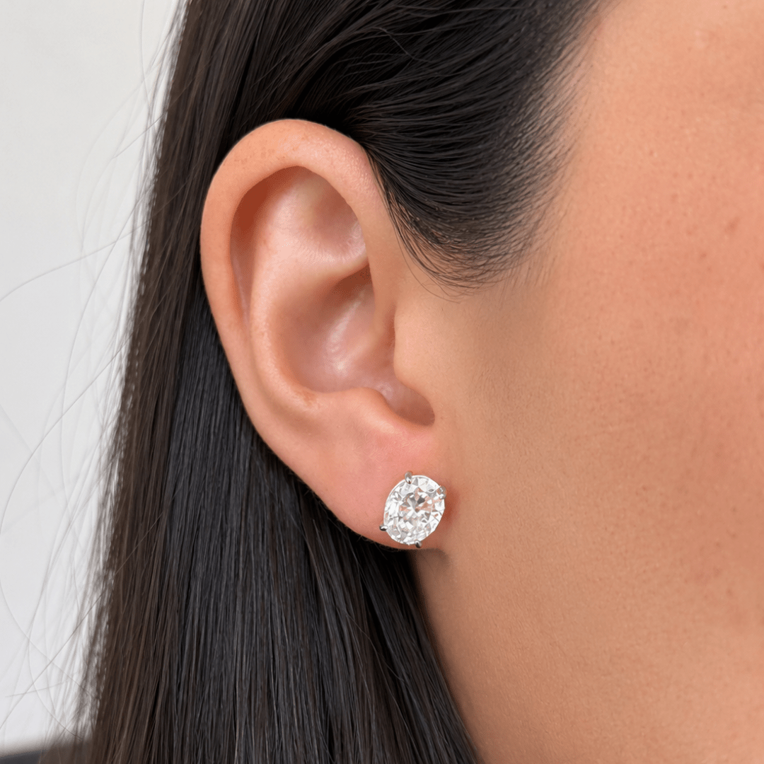 SILVER OVAL MOISSANITE STUDS - ARETES - Malandra Jewelry - LRA7.P-SMOE02-P-7X9