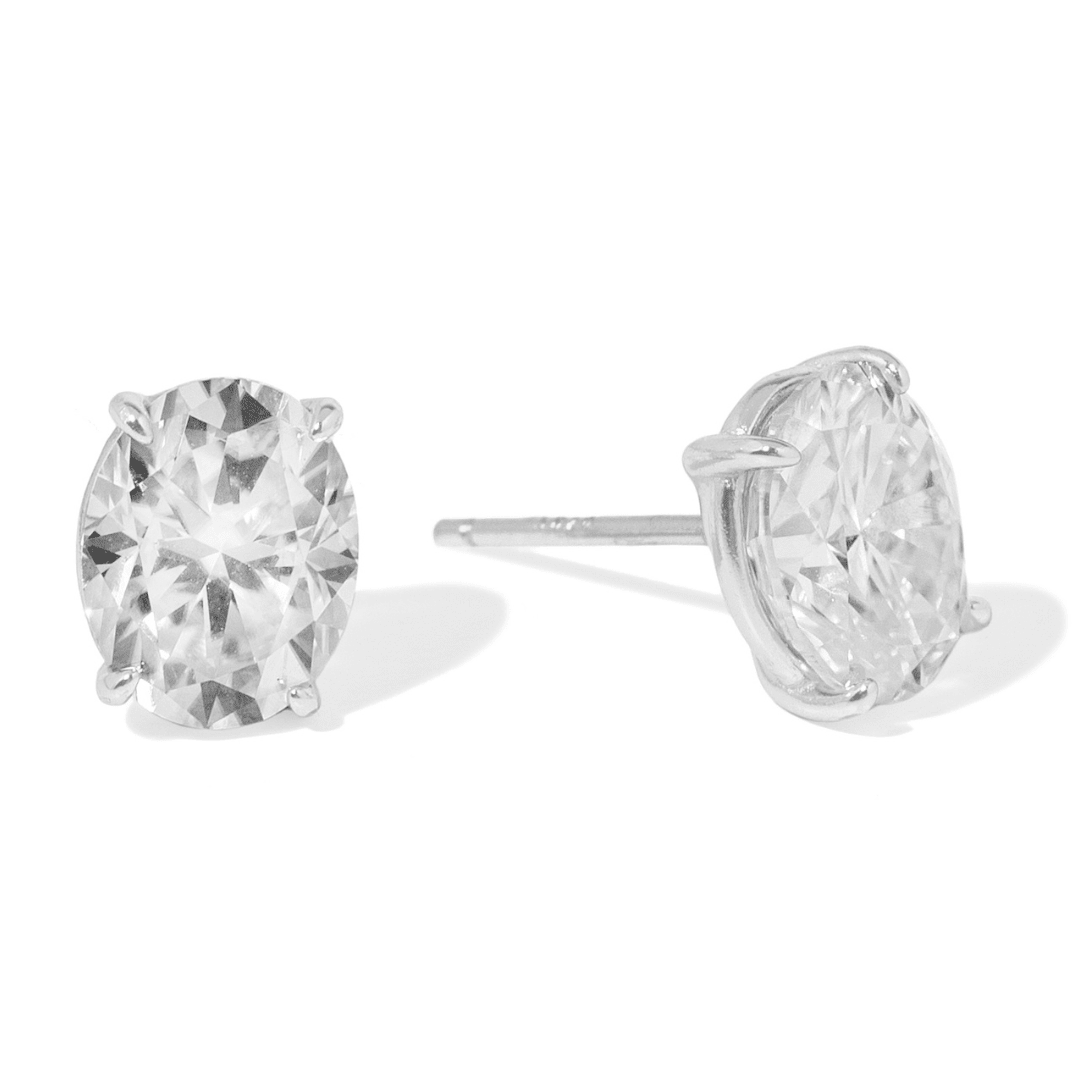 SILVER OVAL MOISSANITE STUDS - ARETES - Malandra Jewelry - LRA7.P-SMOE02-P-7X9