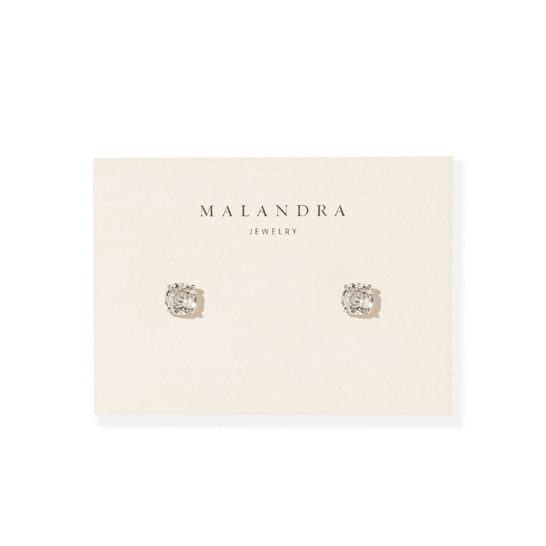Silver Pavé Flower Mini Studs - ARETES - Malandra Jewelry - ZWA202.P-QX04234Y