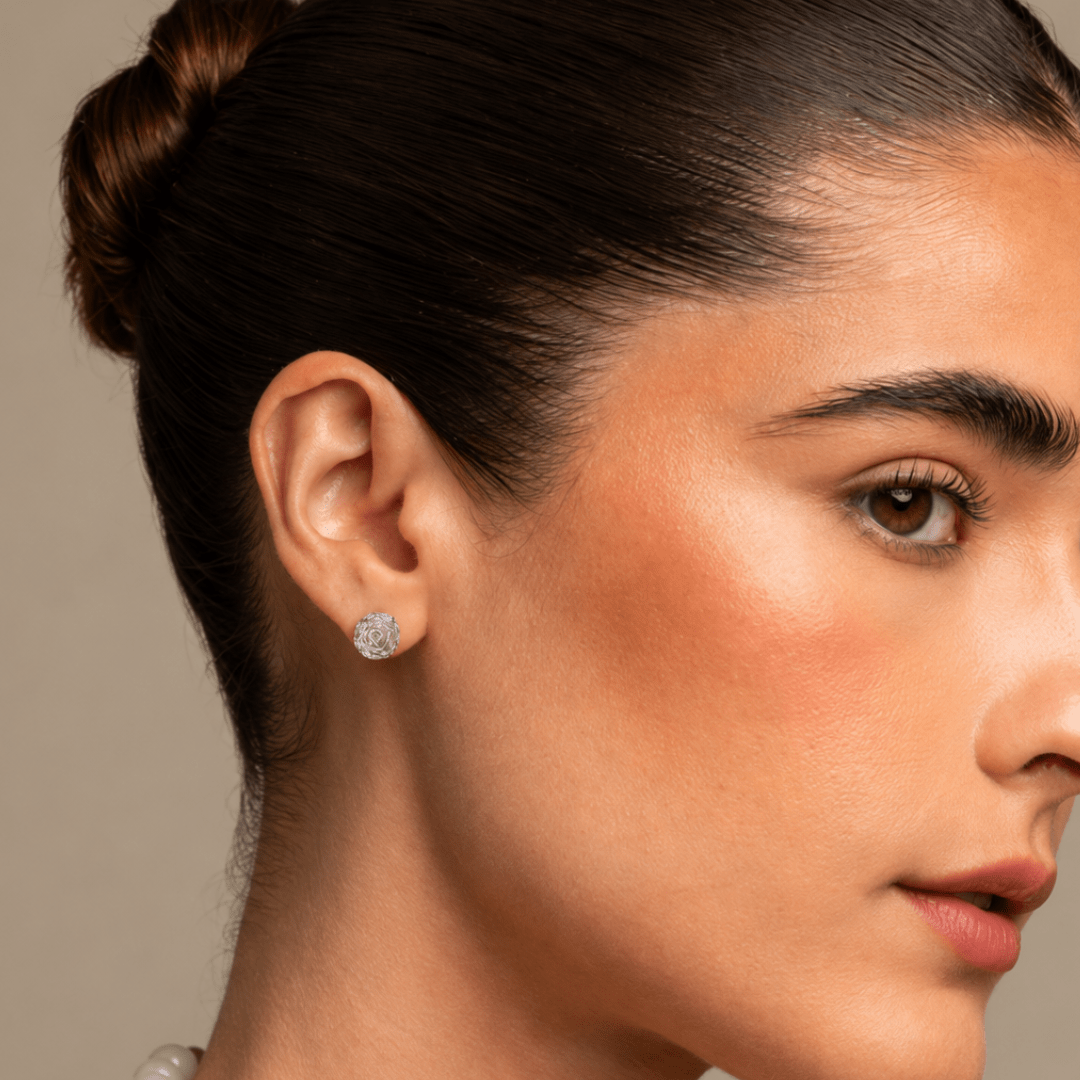 Silver Pavé Flower Studs - ARETES - Malandra Jewelry - ZWA185.P-QX04236Y