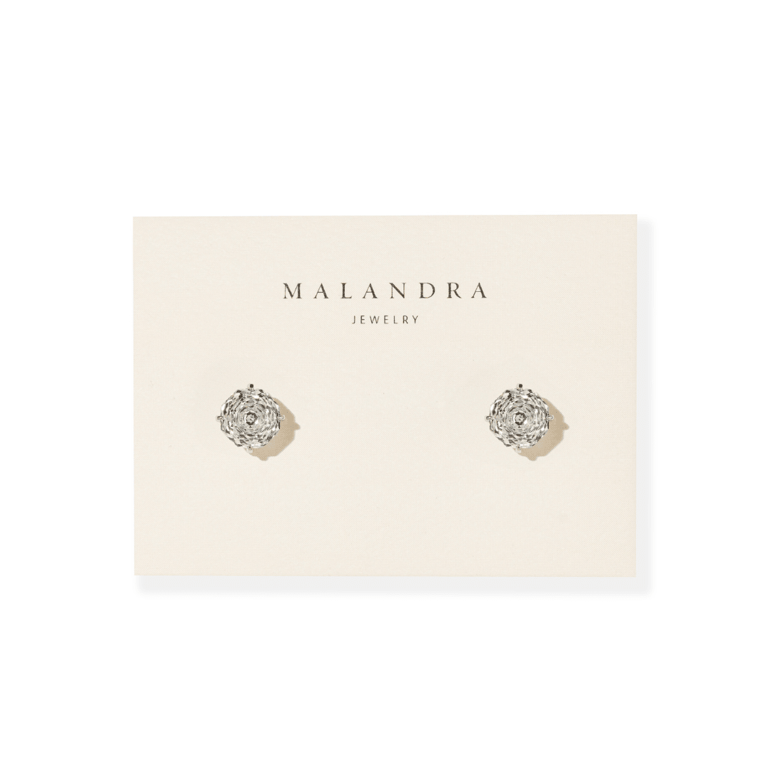 Silver Pavé Flower Studs - ARETES - Malandra Jewelry - ZWA185.P-QX04236Y