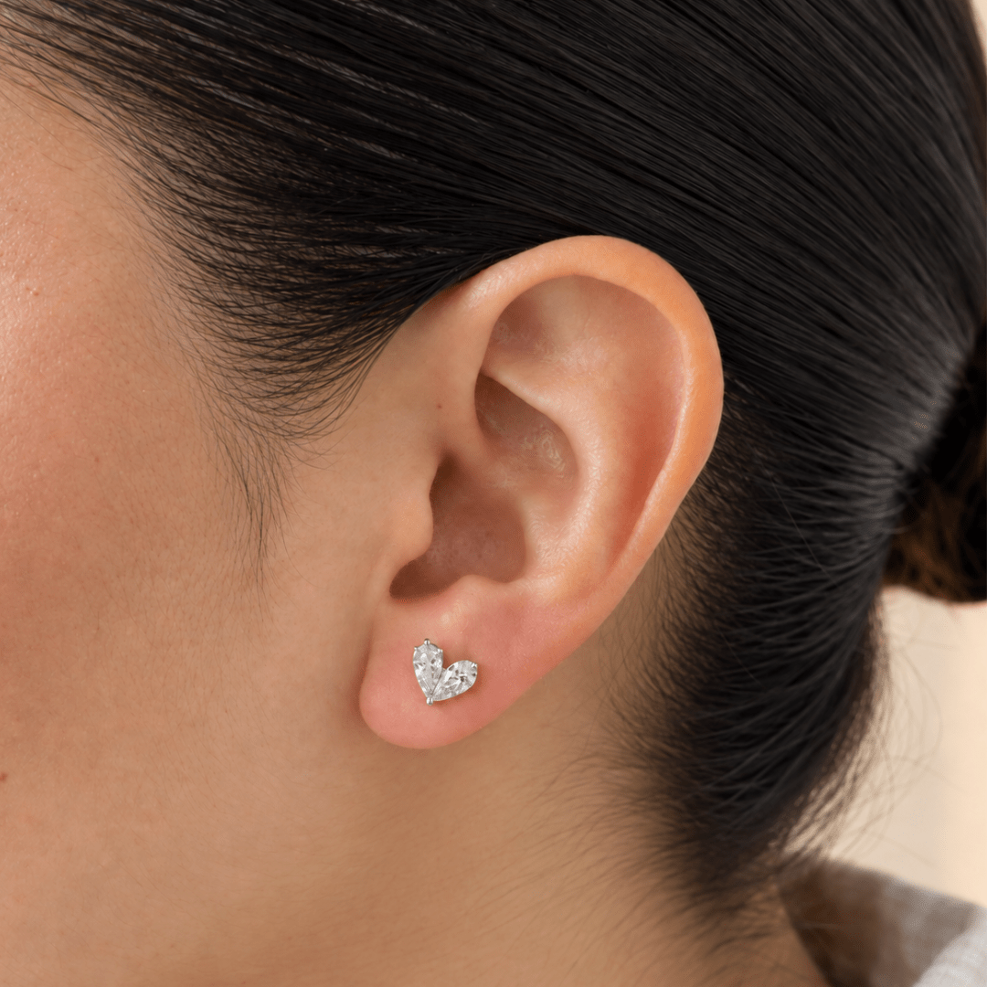 Silver Pavé Heart Studs - ARETES - Malandra Jewelry - ZWA169.P-QX02234Y