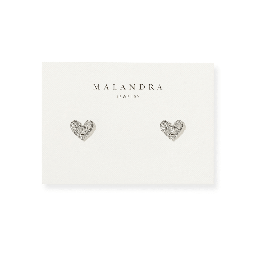 Silver Pavé Heart Studs - ARETES - Malandra Jewelry - ZWA169.P-QX02234Y