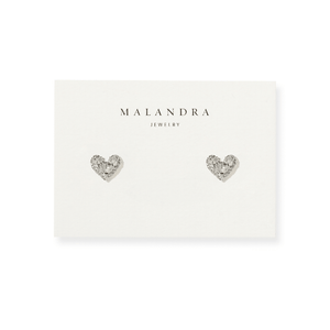 Silver Pavé Heart Studs - ARETES - Malandra Jewelry - ZWA169.P-QX02234Y