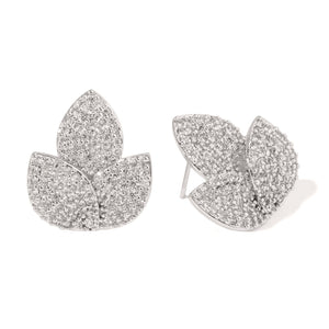 SILVER PAVÉ LEAF EARRINGS - ARETES - Malandra Jewelry - EZAA65.P