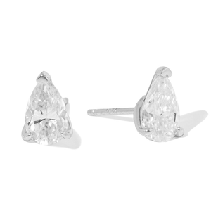 SILVER PEAR MOISSANITE STUDS - ARETES - Malandra Jewelry - LRA8.P-SMOE01-P-5X8