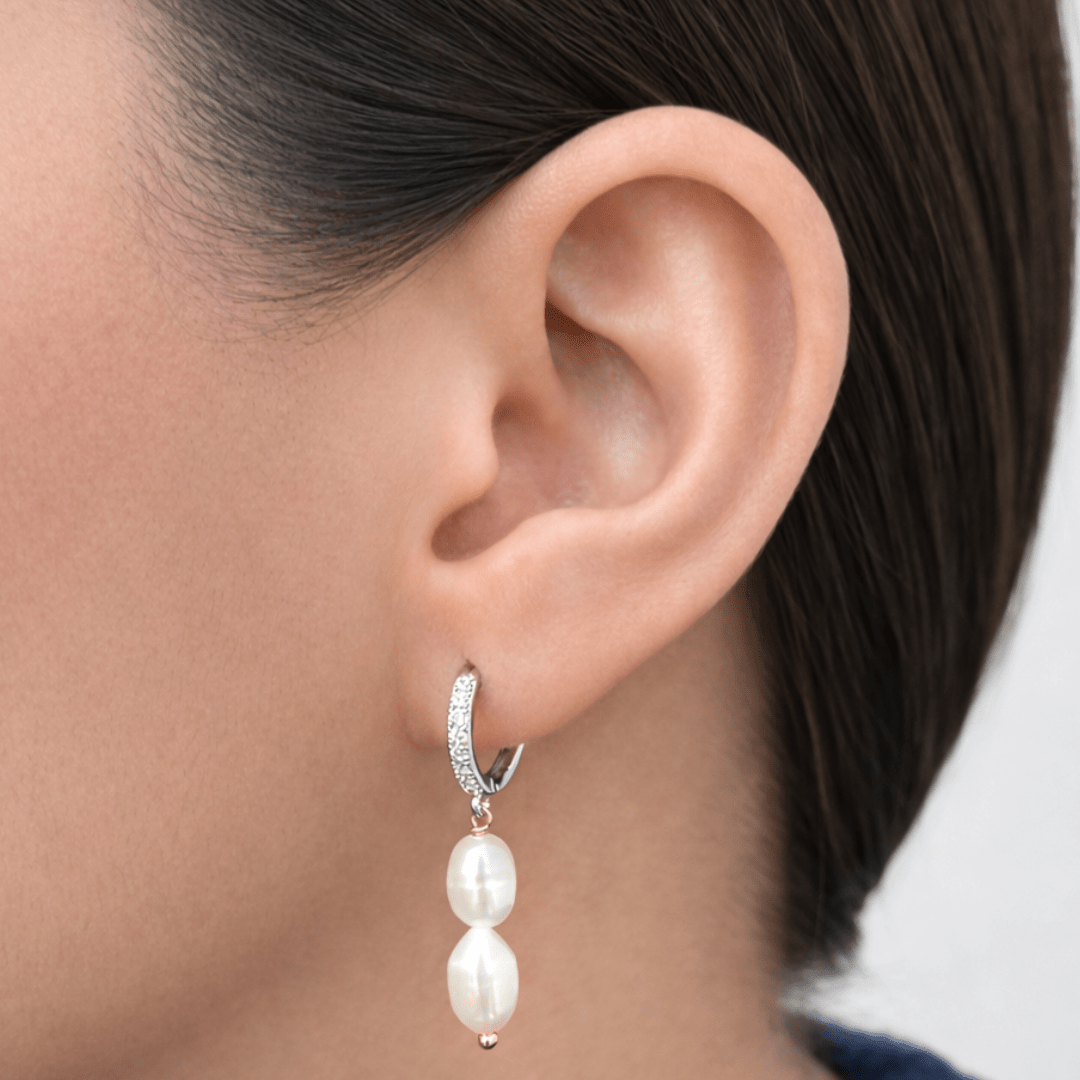 ARETE PLATEADO DE SET DE PERLAS 