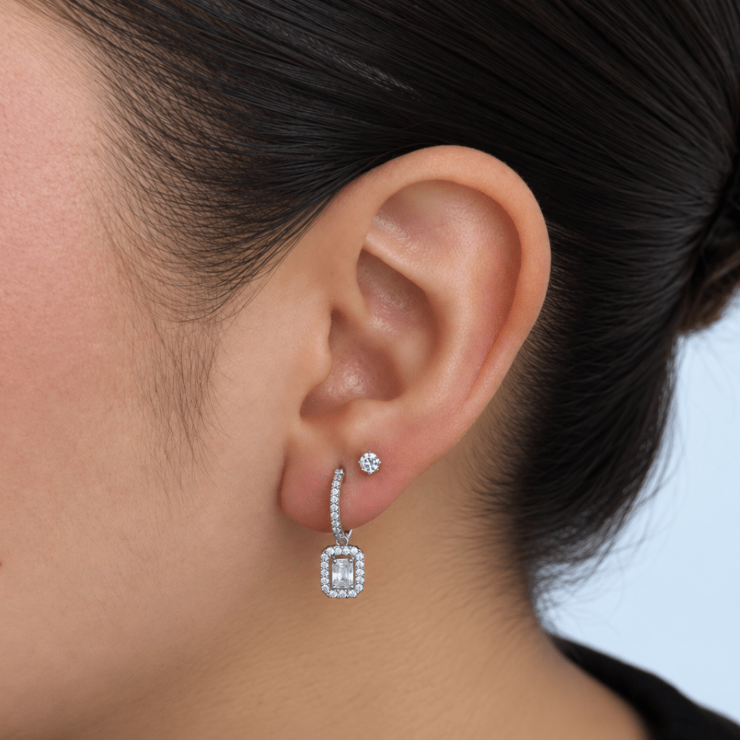 Silver Radiant Halo Earrings - ARETES - Malandra Jewelry - ZYA11.P