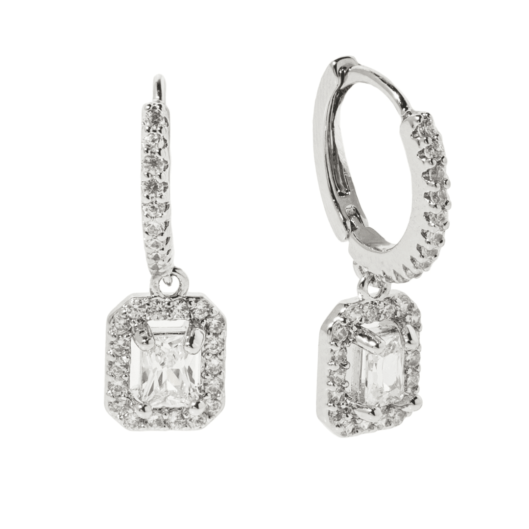 Silver Radiant Halo Earrings - ARETES - Malandra Jewelry - ZYA11.P