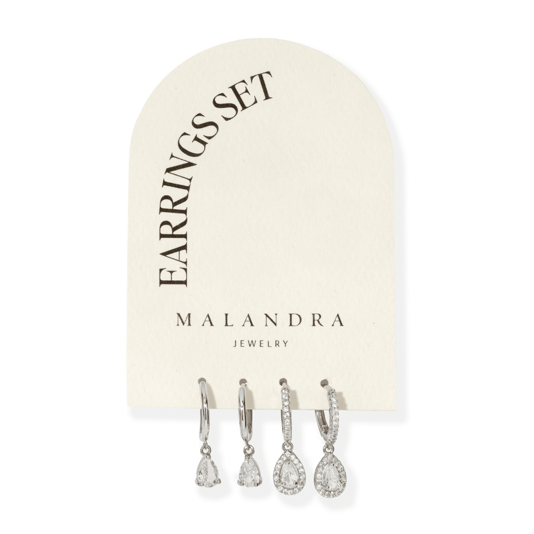Silver Royale Drop Earrings Set - ARETES - Malandra Jewelry - ZYA10.P