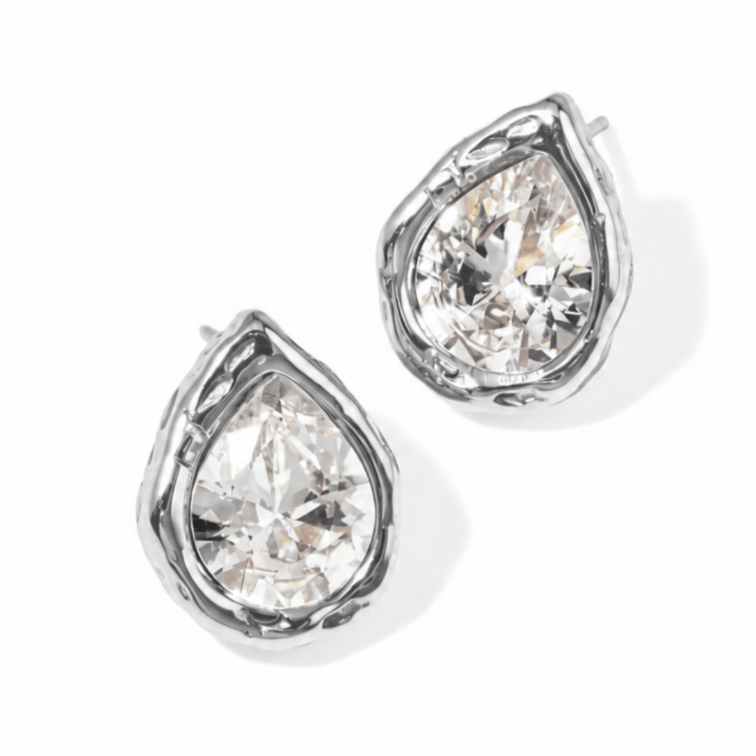 Silver Rustic Drop Studs - ARETES - Malandra Jewelry - EUWA655.P-JDE0305344-S-5