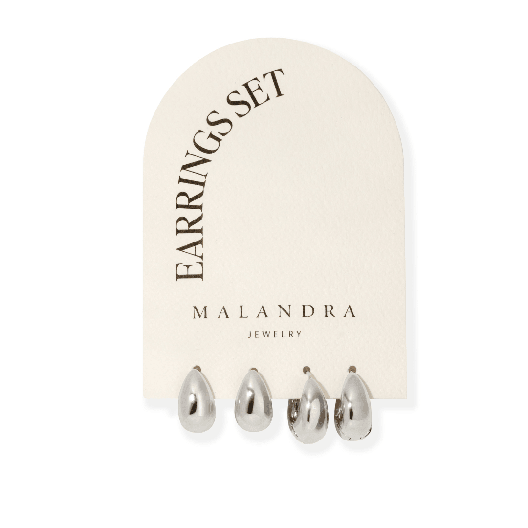 Silver Sculpted Earrings Set - ARETES - Malandra Jewelry - ZYA1.P