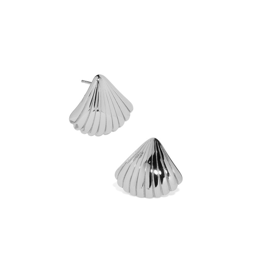 SILVER SHELL GLEAM EARRINGS - ARETES - Malandra Jewelry - ZZA17.P - E02647G