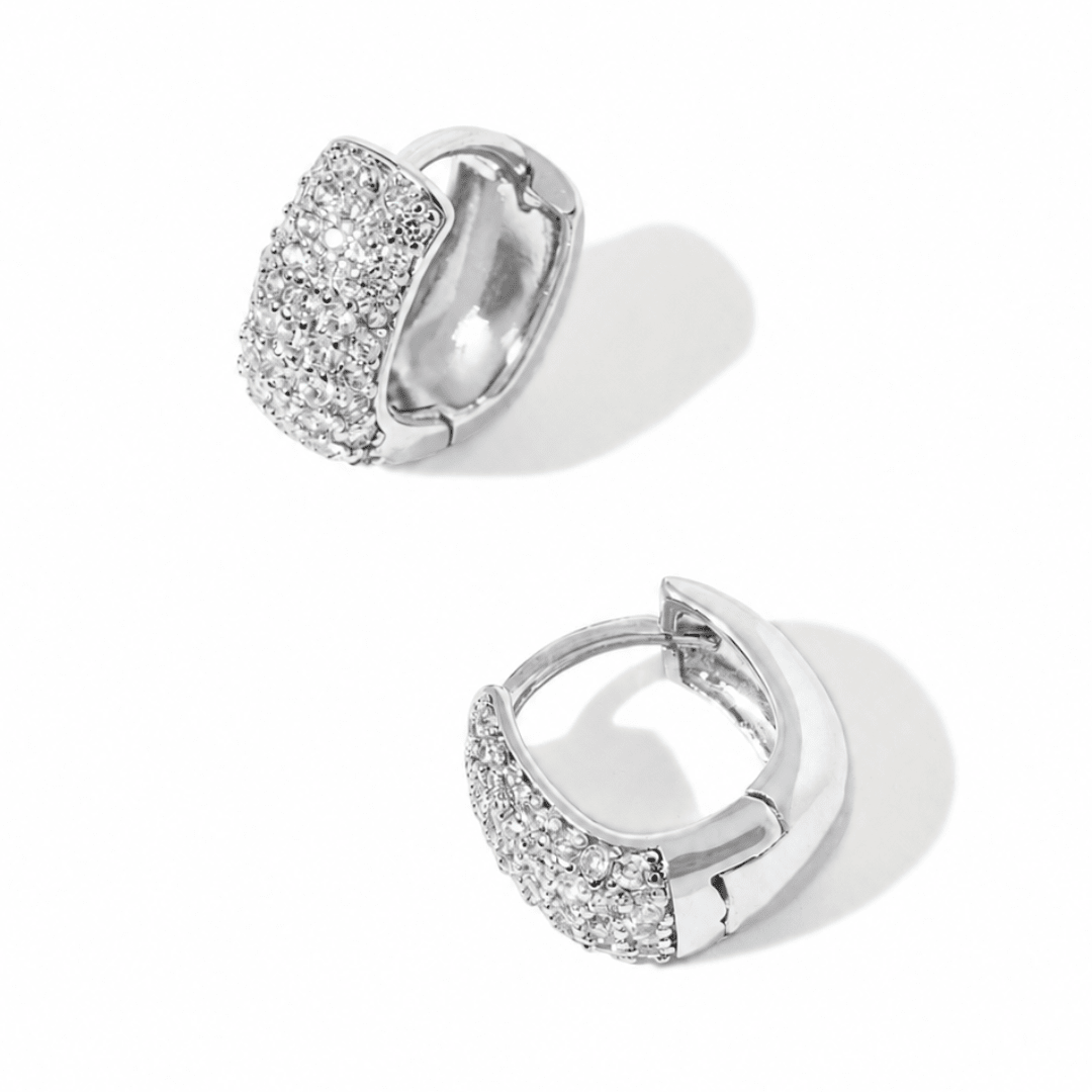 Silver Shimmer Pavé Huggies - ARETES - Malandra Jewelry - ZWA188.P-QX09467FN