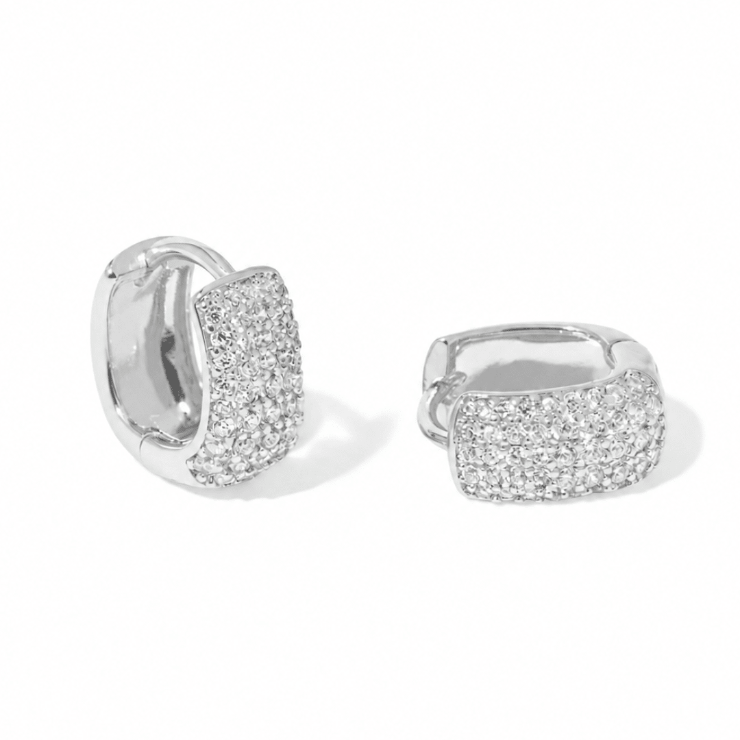 Silver Shimmer Pavé Huggies - ARETES - Malandra Jewelry - ZWA188.P-QX09467FN