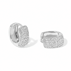 Silver Shimmer Pavé Huggies - ARETES - Malandra Jewelry - ZWA188.P-QX09467FN