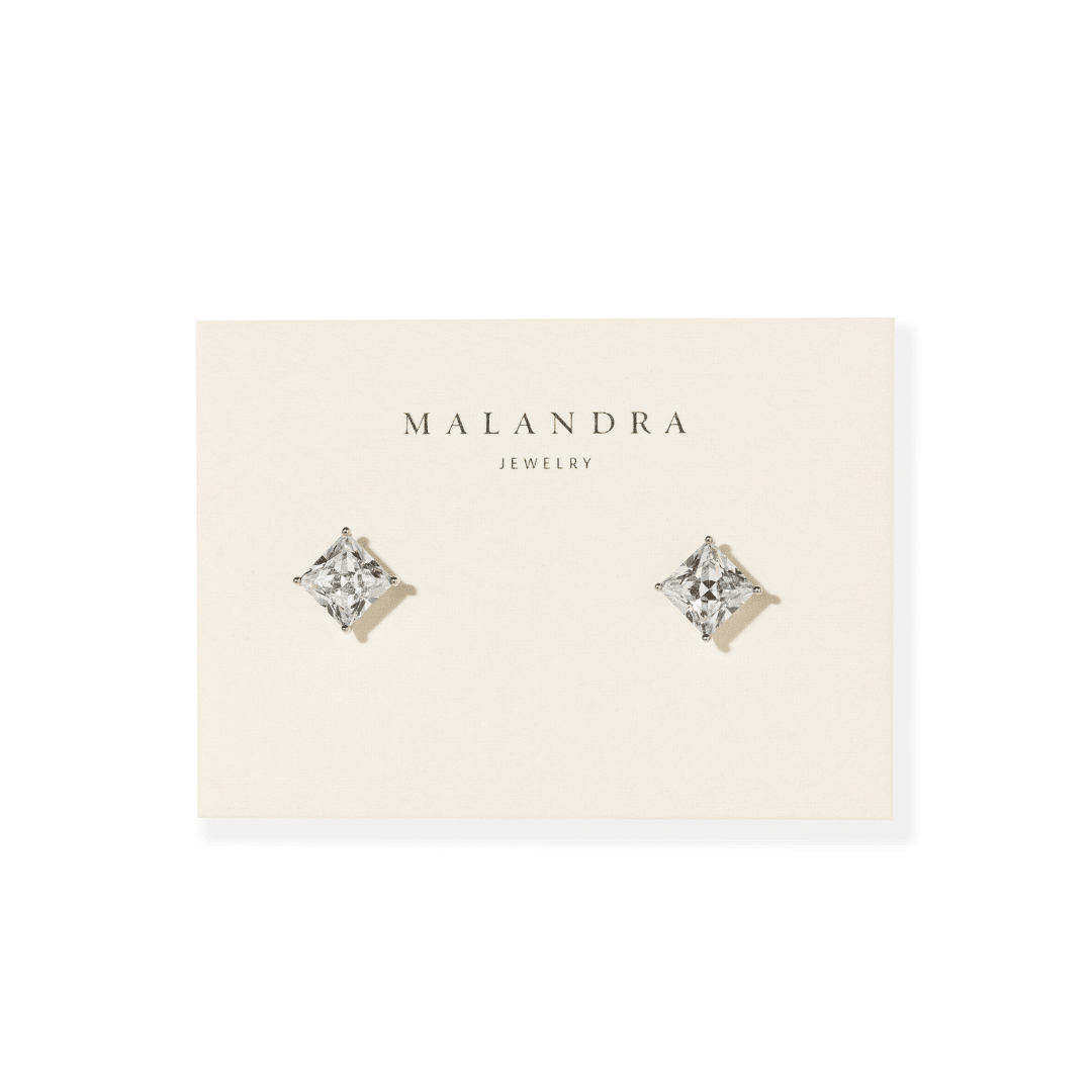 Silver Shimmer Square Studs - ARETES - Malandra Jewelry - ZWA159.P-QX01076ZYN