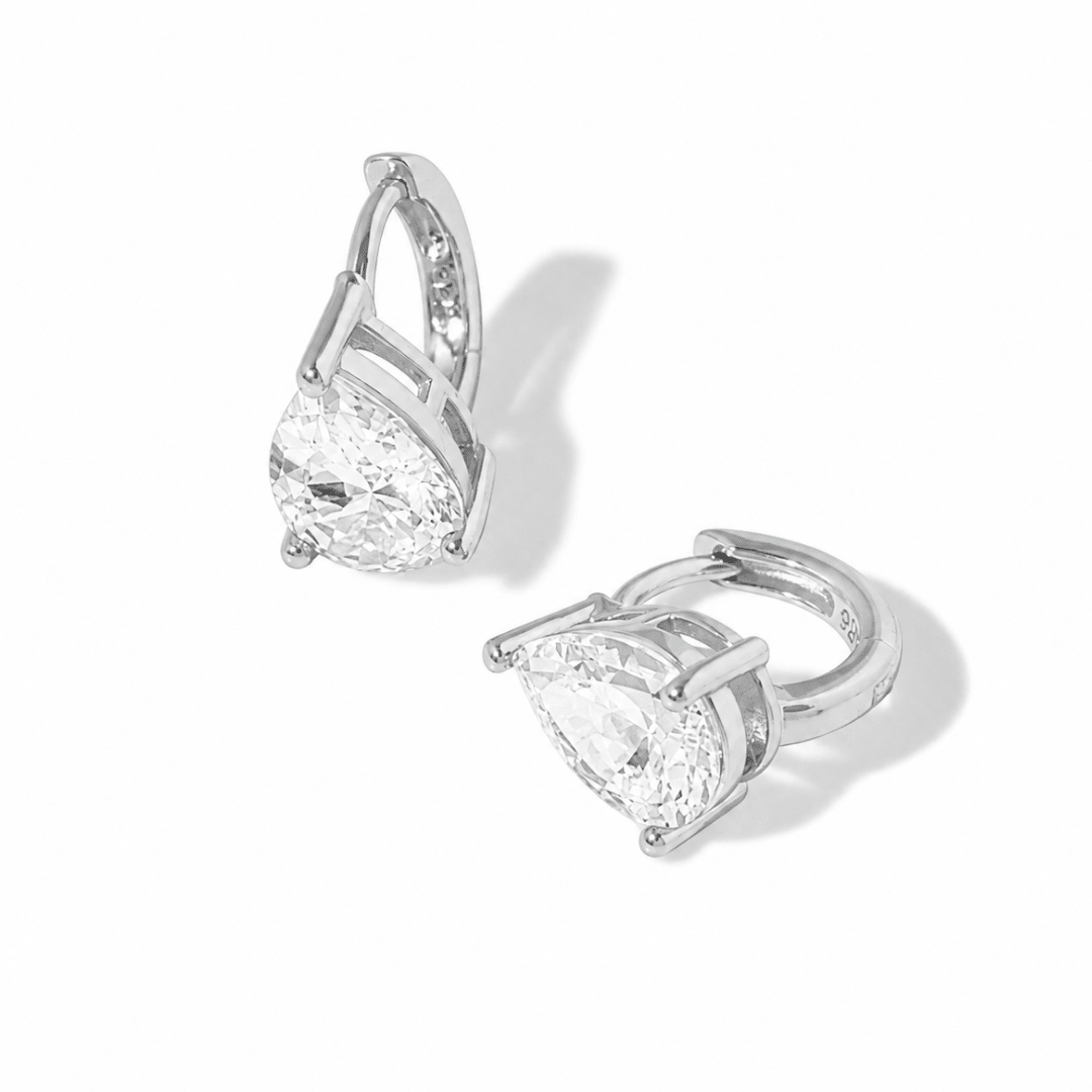 Silver Spark Pear Huggies - ARETES - Malandra Jewelry - LSA10.P-HC57298