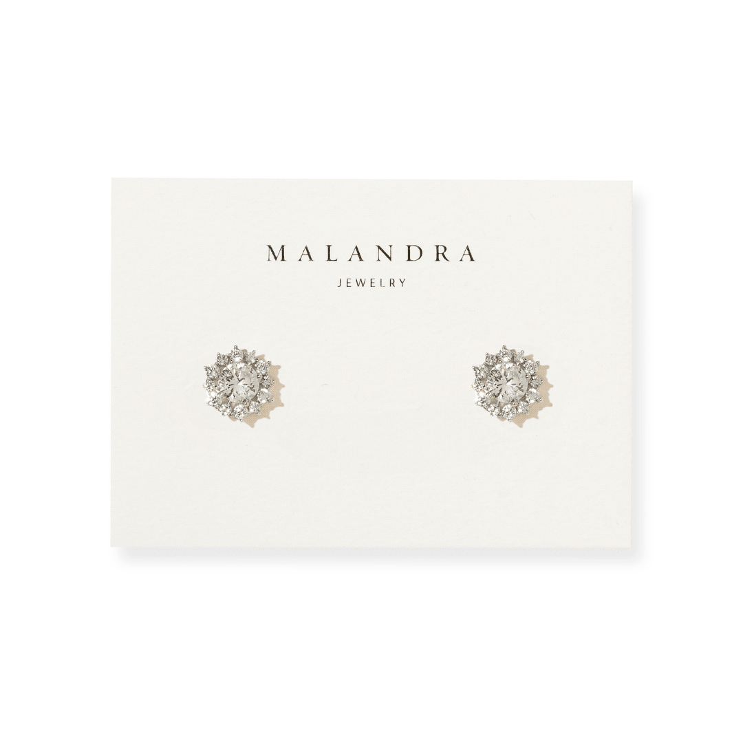 Silver Sparkle Cluster Studs - ARETES - Malandra Jewelry - ZWA162.P-QX02219ZYN