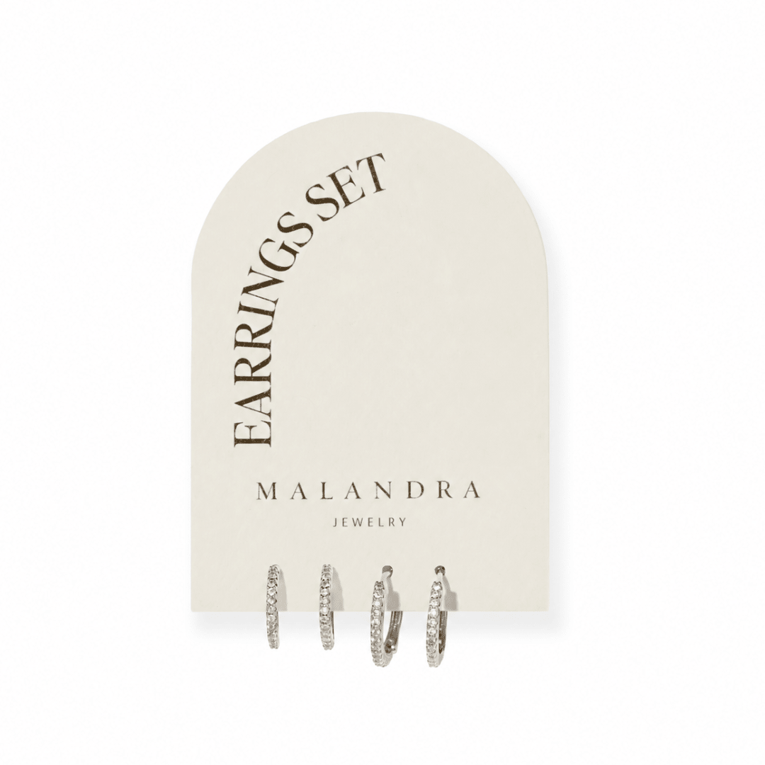Silver Sparkle Earrings Set - ARETES - Malandra Jewelry - ZYA38.P