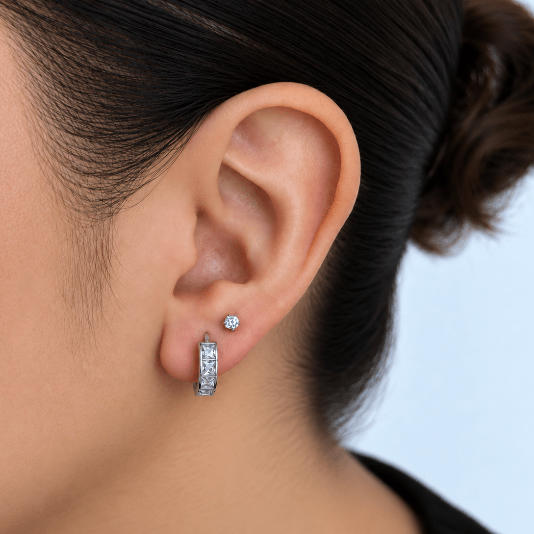 Silver Sparkle Row Hoops - ARETES - Malandra Jewelry - ZWA192.P-QX07952F