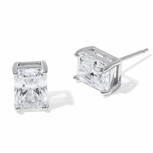 SILVER SQUARE MOISSANITE STUDS - ARETES - Malandra Jewelry - LRA6.P-SMOE06-P-6X8
