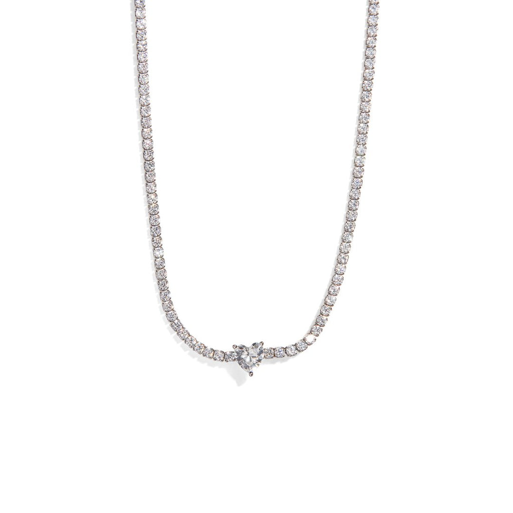 SILVER TENIS SERENA HEART NECKLACE - COLLARES - Malandra Jewelry - EAWC47.P - MMN445 - 1