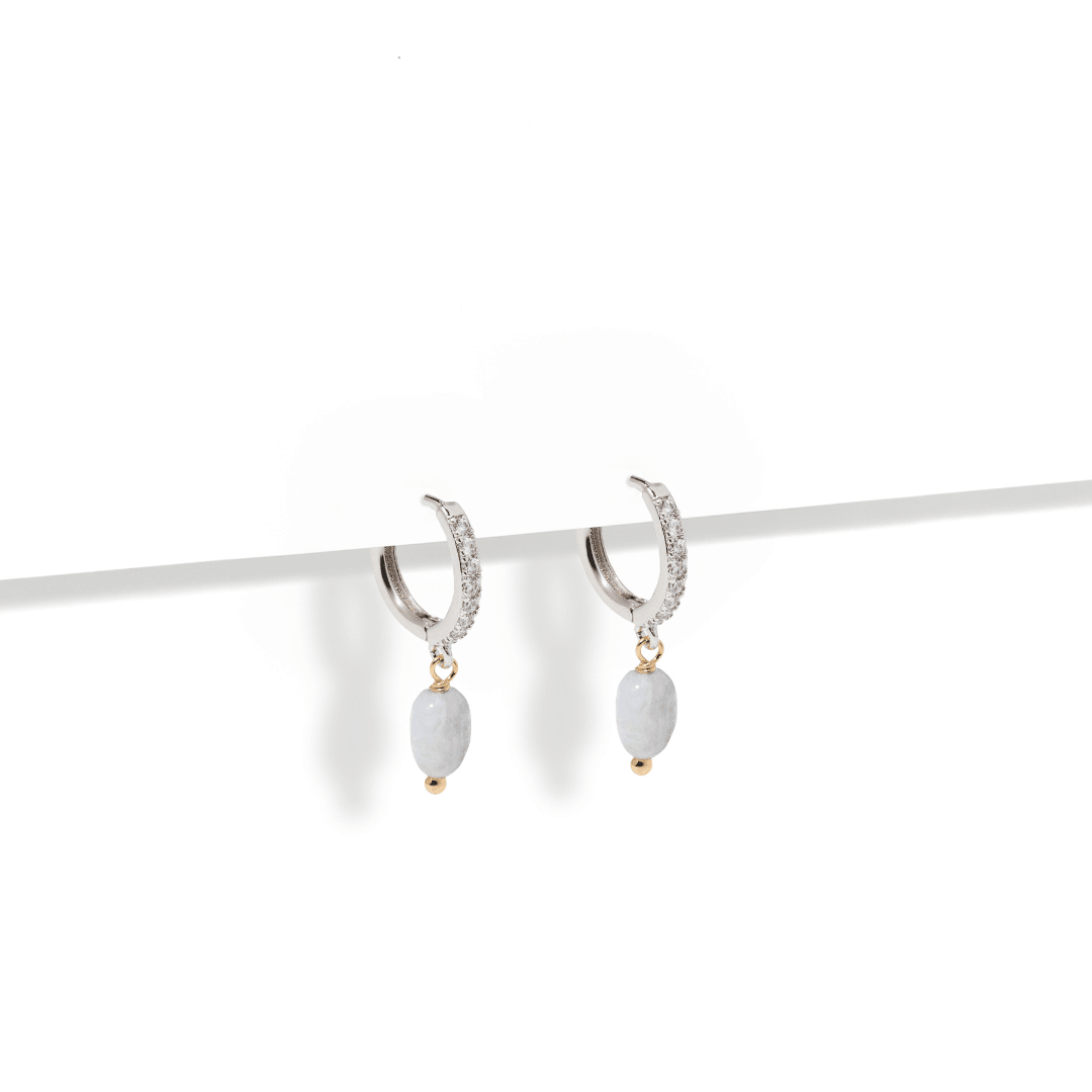 SKY GLOW CHALCEDONY HOOPS - ARETES - Malandra Jewelry - TA2403